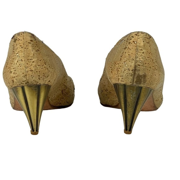 STUART WEITZMAN VINTAGE CORK V CLEAVAGE LEATHER SOLE SCULPTURAL HEEL PUMP HEELS - Picture 8 of 14